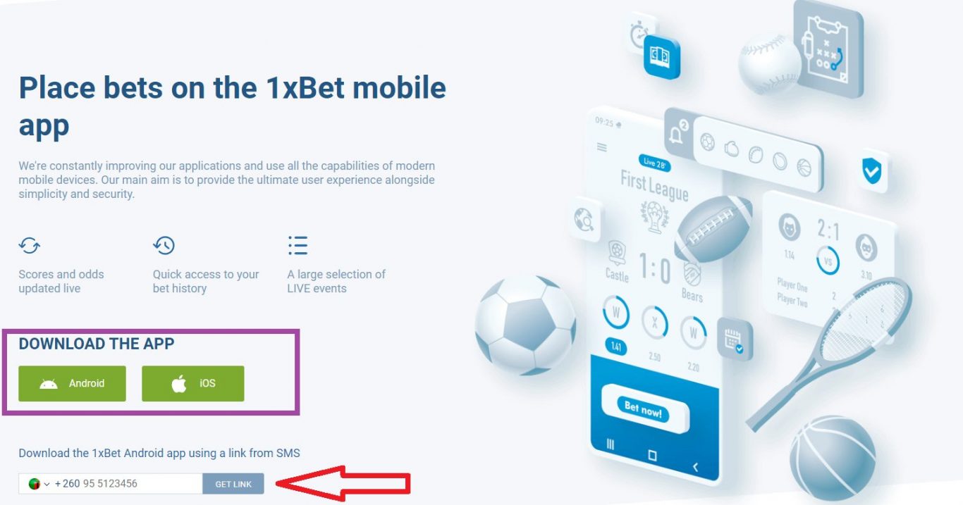 1xBet iOS Android devices